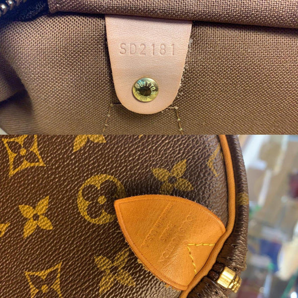 LOUIS VUITTON Speedy 35 Monogram Canvas Satchel Bag Brown