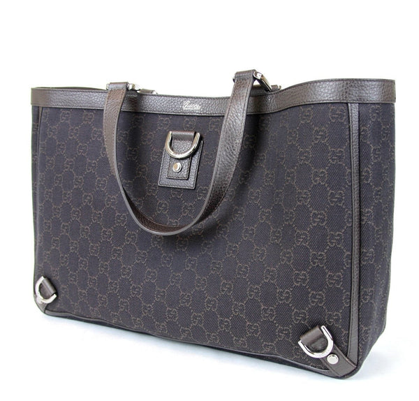 New Gucci 293580 Brown Denim D Ring Abbey Tote Bag Handbag