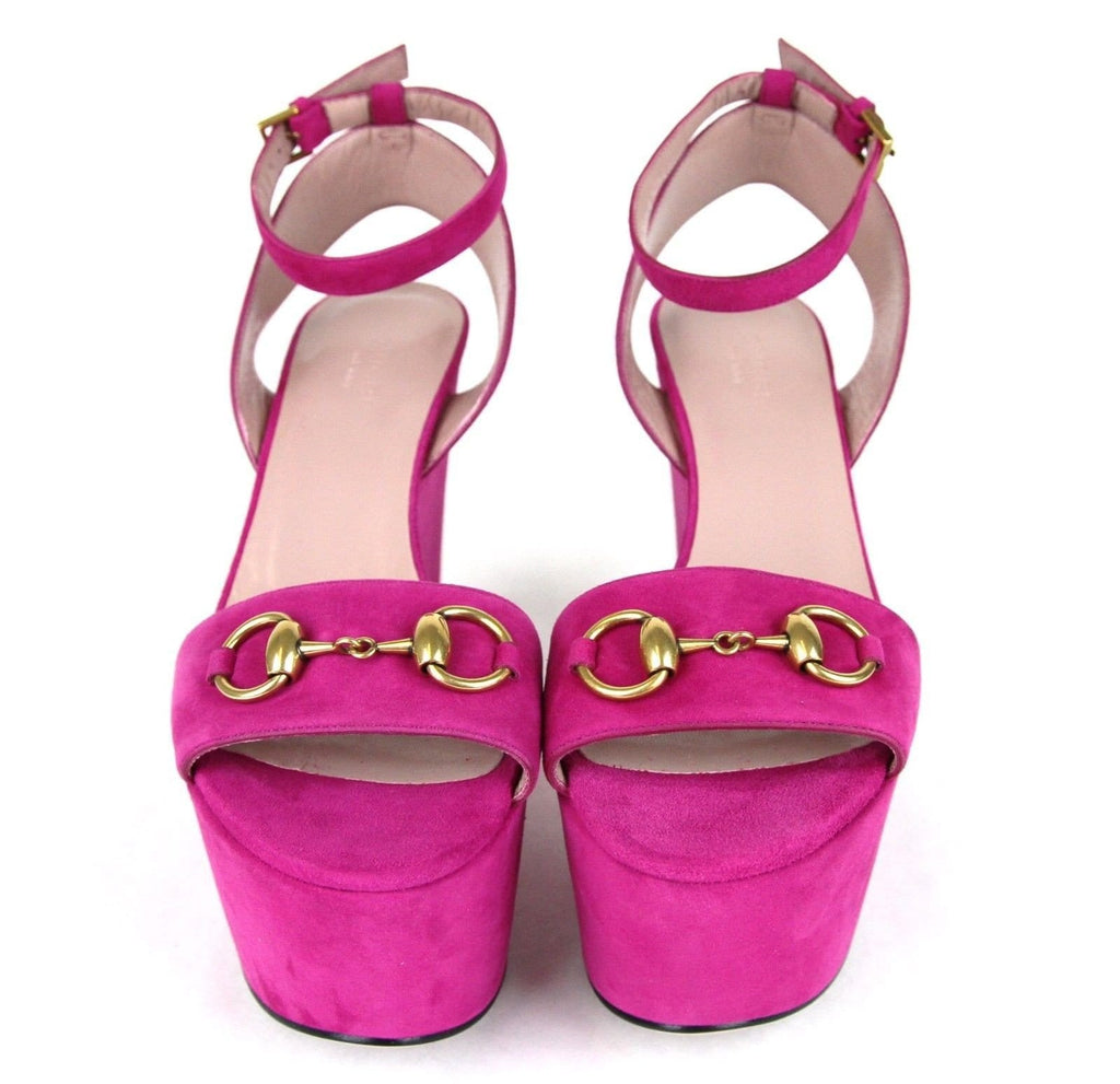 Gucci Suede Leather Wedge Horsebit Platform Sandals 338959