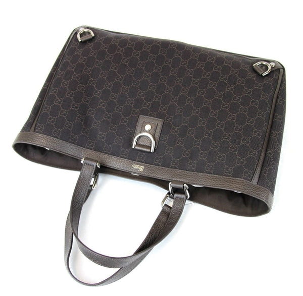 New Gucci 293580 Brown Denim D Ring Abbey Tote Bag Handbag