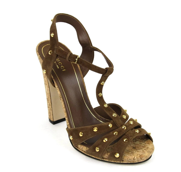 Gucci Women Brown Suede Jacquelyne Gold Studs Sandals - side view
