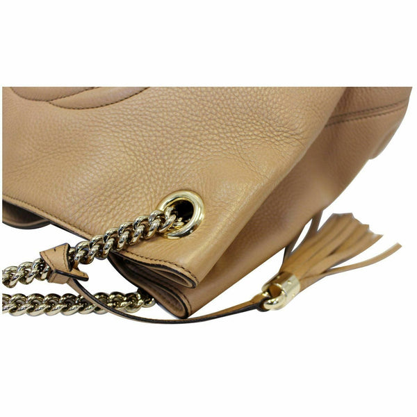 GUCCI Soho Pebbled Leather Chain Shoulder Bag 308982 Beige