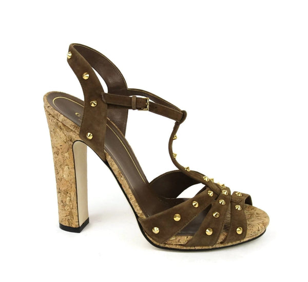 Gucci Sandals Women Brown Suede Jacquelyne Gold Studs - bottom view