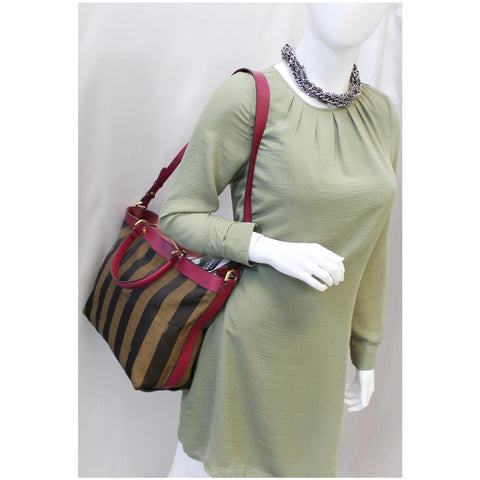 FENDI Tobacco Pequin Stripe Canvas Large Tote Bag-US