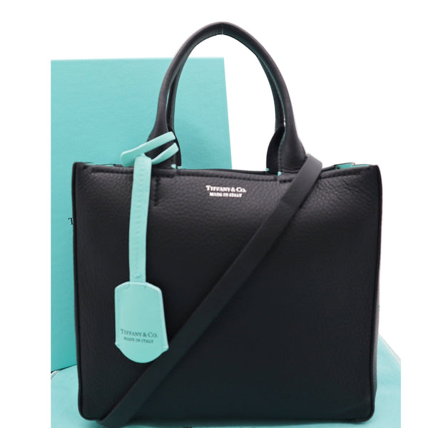 TIFFANY & CO Micro Grain Calfskin Leather Tote Bag Black