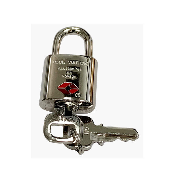 upper view lv TSA Lock and Key Set Silver Number 007