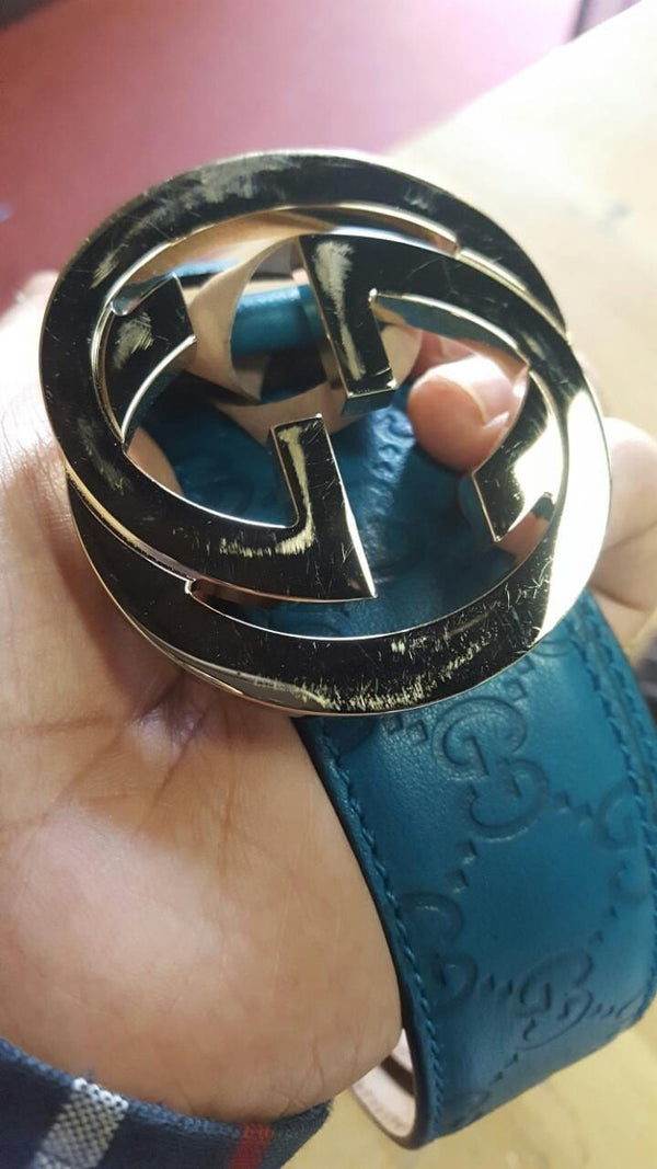 Gucci Teal Guccissima Leather Interlocking G Buckle Belt 114876 4618 (80/32)