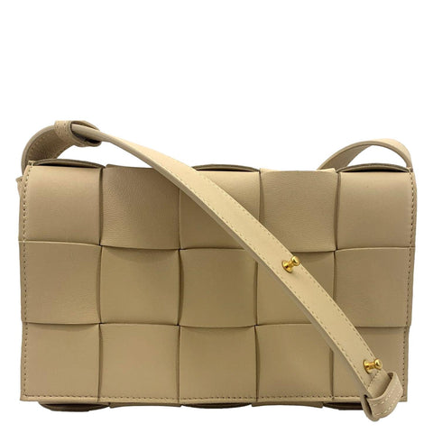 BOTTEGA VENETA Cassette Intreccio Leather Crossbody Bag Beige