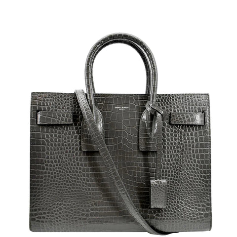 YVES SAINT LAURENT Sac de Jour Crocodile-Embossed Satchel Bag Grey