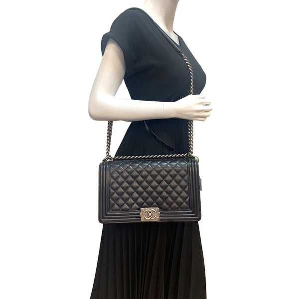 CHANEL Medium Boy Flap Caviar Quilted Leather Shoulder Bag Black