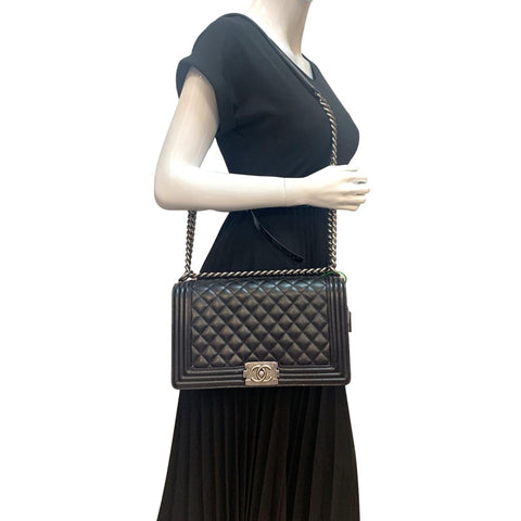 CHANEL Medium Boy Flap Caviar Quilted Leather Shoulder Bag Black