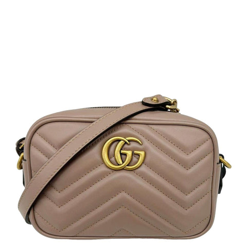 GUCCI GG Marmont Mini Matelasse Leather Crossbody Bag Dusty Pink 448065