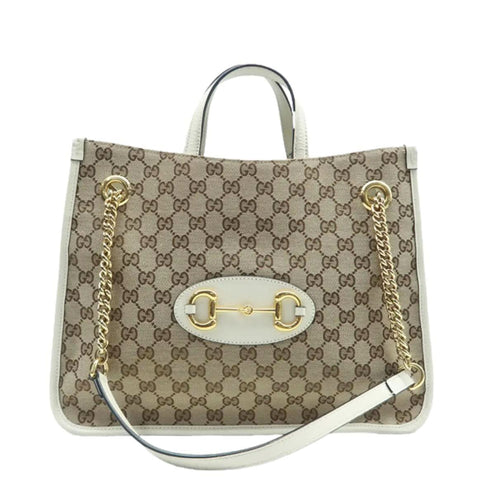 GUCCI Horsebit 1955 GG Supreme Canvas Tote Bag White 621144
