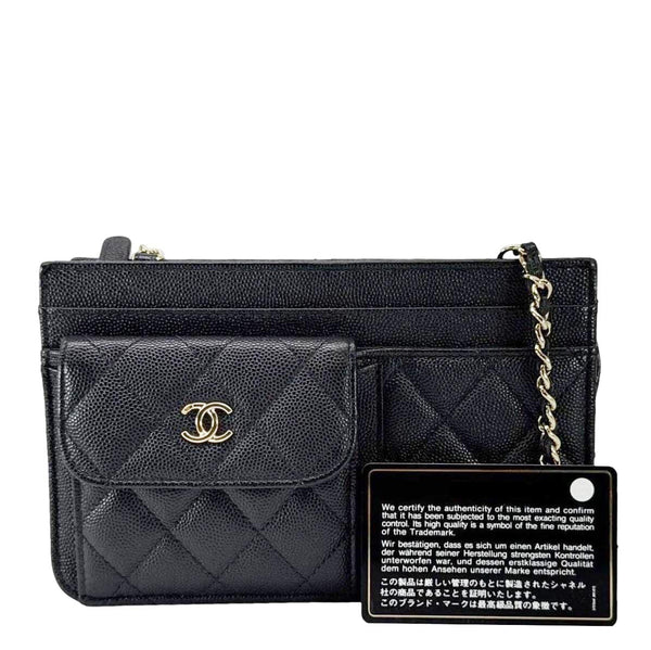CHANEL CC Multi-Pocket In & Out Quilted Caviar Leather Chain Wallet Black