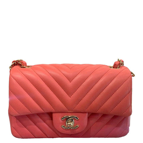 CHANEL Pearl Crush Crystal Ball Mini Rectangular Flap Bag in Coral Velvet