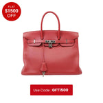HERMES Birkin 35 Togo Leather Tote Bag Red