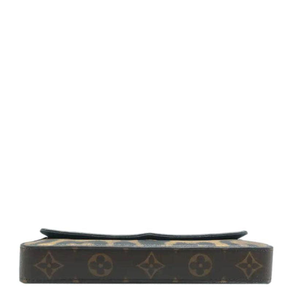 LOUIS VUITTON Pochette Felicie Monogram Canvas Wild Animal Chain Crossbody Bag Brown