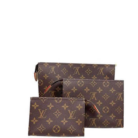 LOUIS VUITTON Toiletry Pochette Set Monogram Canvas Clutch Brown