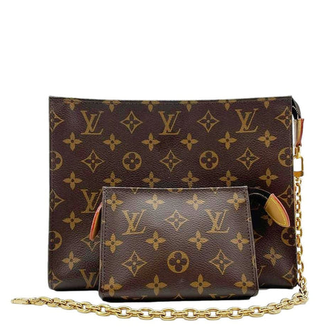 LOUIS VUITTON Toiletry Pouch On Chain Monogram Canvas Clutch Brown