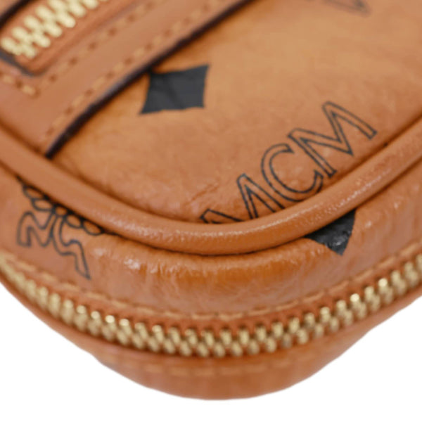 MCM Mini Visetos Canvas  Chain Crossbody Bag Cognac