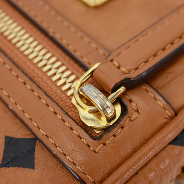 MCM Mini Visetos Canvas  Chain Crossbody Bag Cognac
