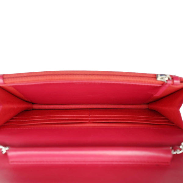 CHANEL Quilted Lambskin Leather Wallet On Chain Bag Dark Pink