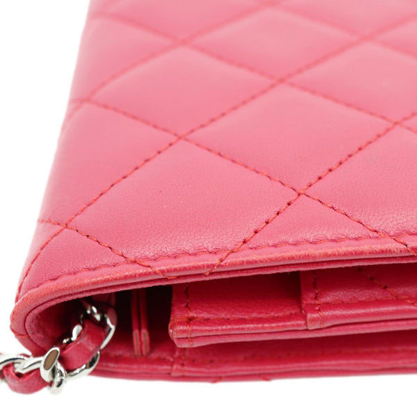 CHANEL Quilted Lambskin Leather Wallet On Chain Bag Dark Pink
