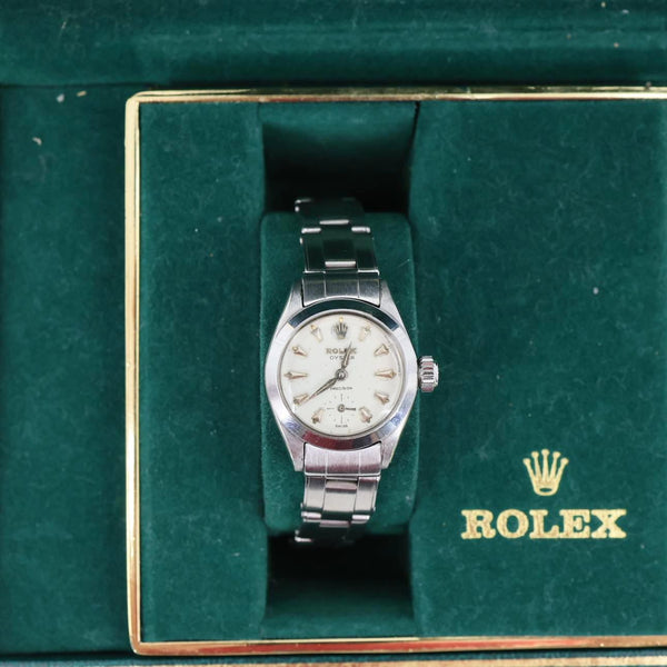 ROLEX 1959 Women's Oyster Precision Stainless Steel Watch White Dial 22MM