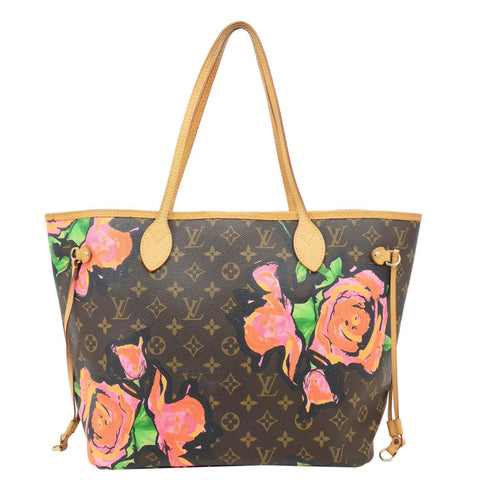 LOUIS VUITTON Neverfull MM Roses Monogram Canvas Shoulder Bag Brown