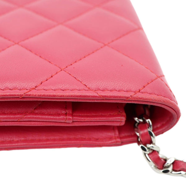 CHANEL Quilted Lambskin Leather Wallet On Chain Bag Dark Pink