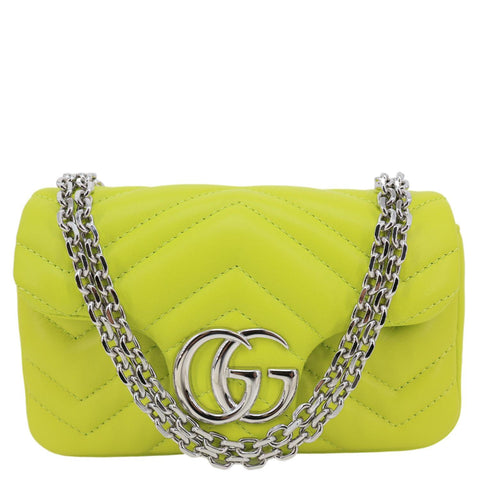 GUCCI GG Marmont Mini Matelasse Lambskin Leather Shoulder Bag Bright Green 841290