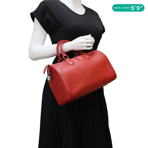 LOUIS VUITTON Speedy 25 Epi Leather Satchel Bag Red