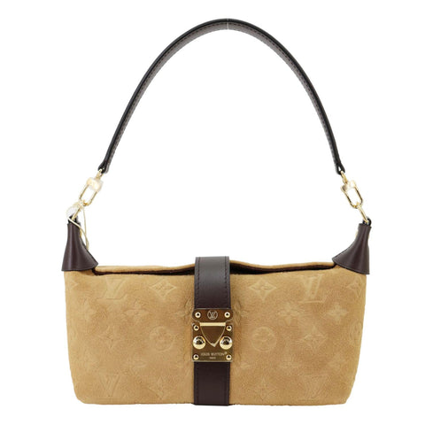 LOUIS VUITTON Mia Monogram Empreinte Suede Hobo Pochette Beige
