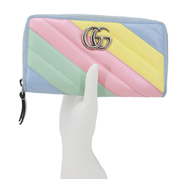 Gucci GG Marmont Matelasse Calfskin Leather Zip Around Wallet Pastel Multicolor
