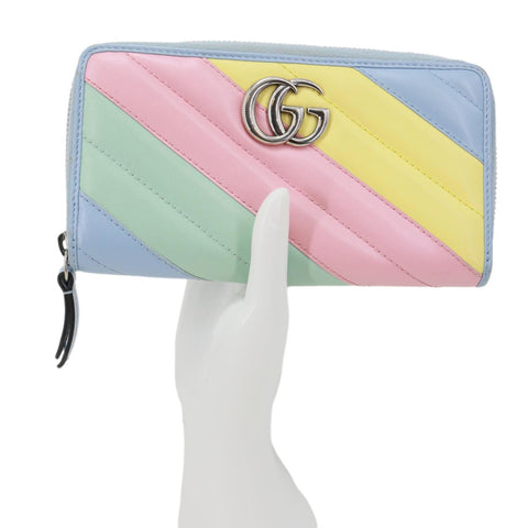 Gucci GG Marmont Matelasse Calfskin Leather Zip Around Wallet Pastel Multicolor