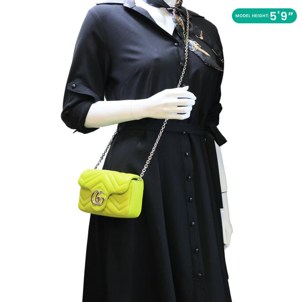 GUCCI GG Marmont Mini Matelasse Lambskin Leather Shoulder Bag Bright Green 841290