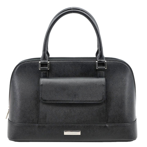 BURBERRY Dome Front Pocket Leather Top Handle Bag Black