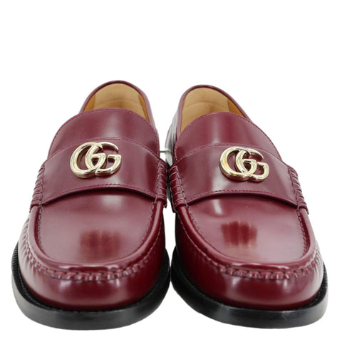 GUCCI Double G Leather Loafers Size 40.5 Burgundy 816333