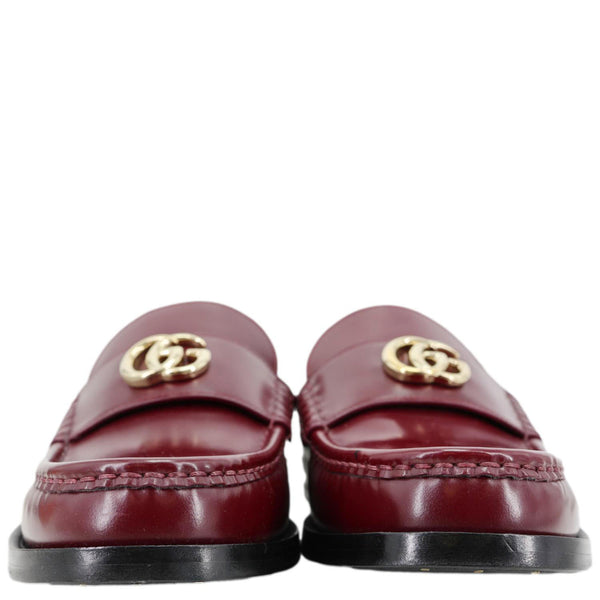 GUCCI Double G Leather Loafers Size 40.5 Burgundy 816333