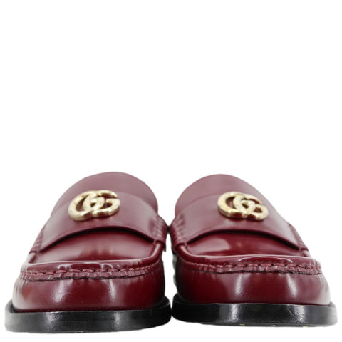 GUCCI Double G Leather Loafers Size 40.5 Burgundy 816333
