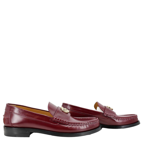 GUCCI Double G Leather Loafers Size 40.5 Burgundy 816333