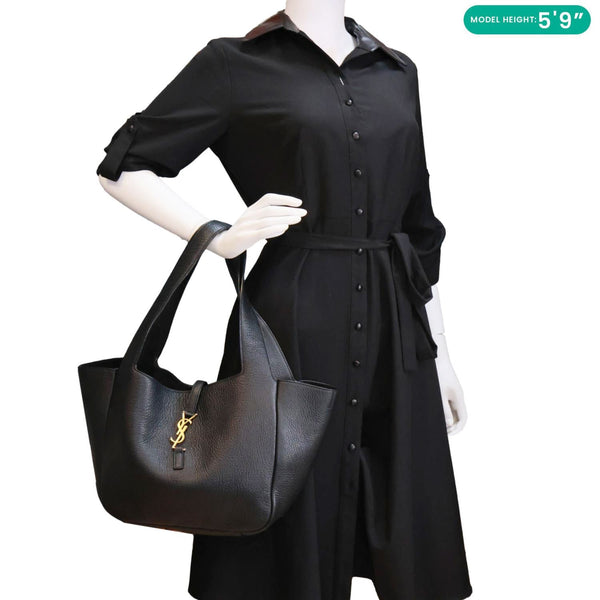 YVES SAINT LAURENT Le 5 a 7 Bea Grained Leather Tote Bag Black