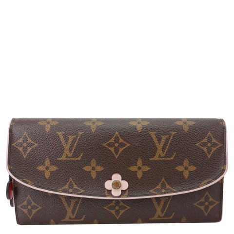 LOUIS VUITTON Emilie Bloom Flowers Monogram Canvas Wallet Rose Ballerine