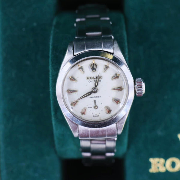 ROLEX 1959 Women's Oyster Precision Stainless Steel Watch White Dial 22MM