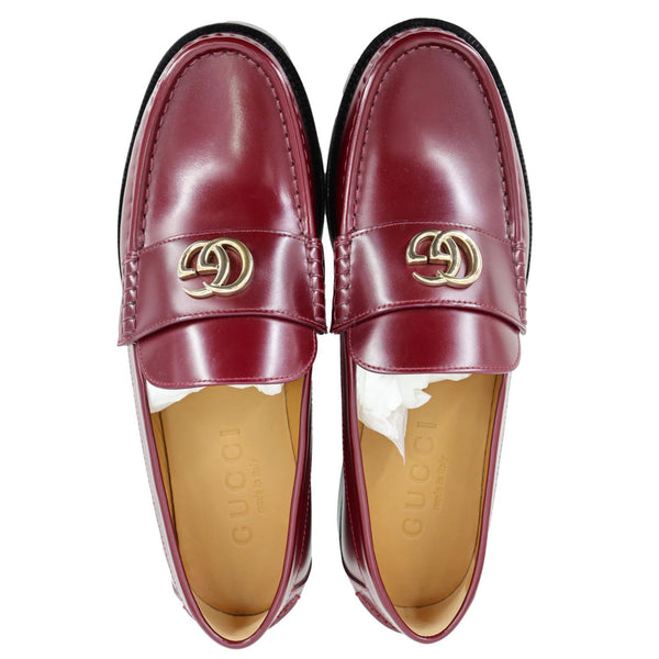 GUCCI Double G Leather Loafers Size 40.5 Burgundy 816333
