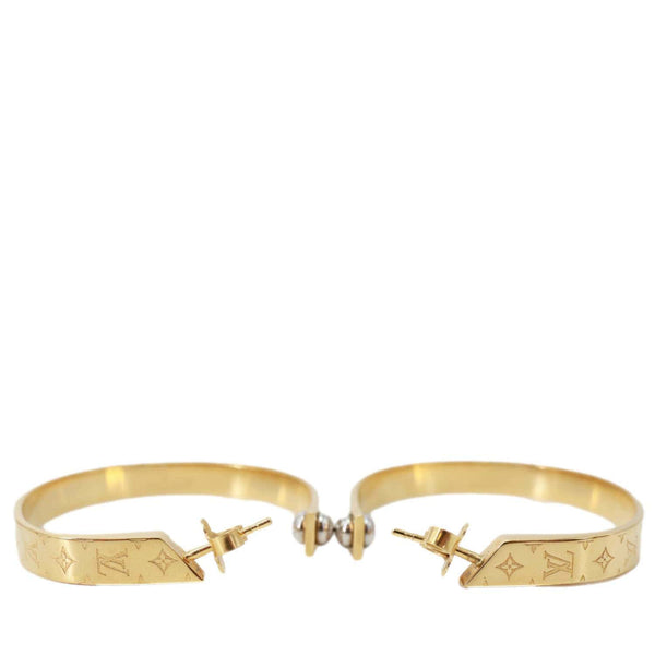 LOUIS VUITTON Nanogram Hoop Metal Earrings gold