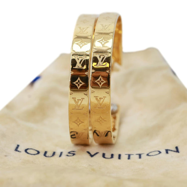 LOUIS VUITTON Nanogram Hoop Metal Earrings gold