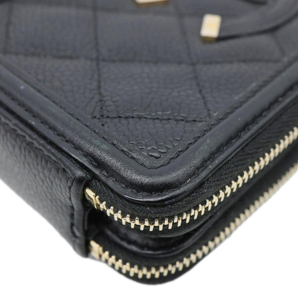 CHANEL CC Filigree Double Zip Quilted Caviar Leather Crossbody Bag Black