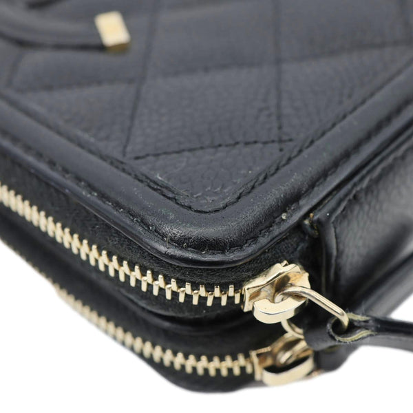 CHANEL CC Filigree Double Zip Quilted Caviar Leather Crossbody Bag Black