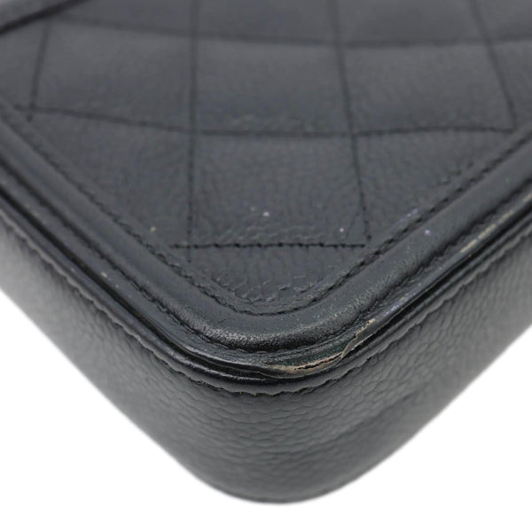 CHANEL CC Filigree Double Zip Quilted Caviar Leather Crossbody Bag Black